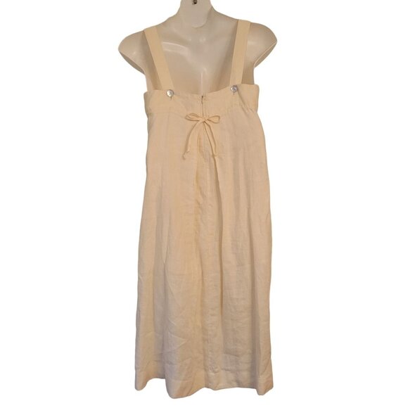 J Jill Petite 14 Linen Cream Midi Dress Button Straps Back Tie Neutral Minimalis - Picture 5 of 8